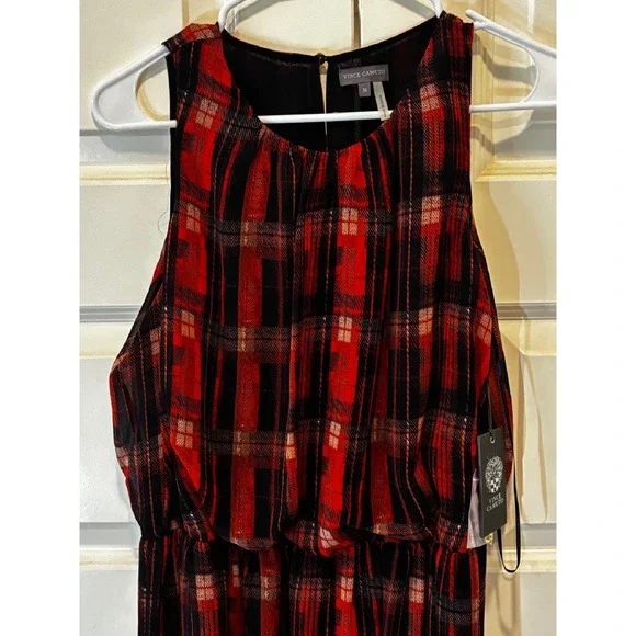 Vince Camuto Maxi Dress Plaid Sleeveless Blouson Waist New Size M - Picture 2 of 6